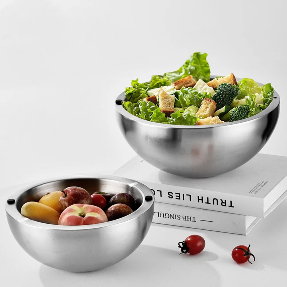 304 Thickened Salad Mixing Bowls Stainless Steel Double Wall Insulated Hot/Cold Serving Bowl Kitchen Cooking Food Containers
