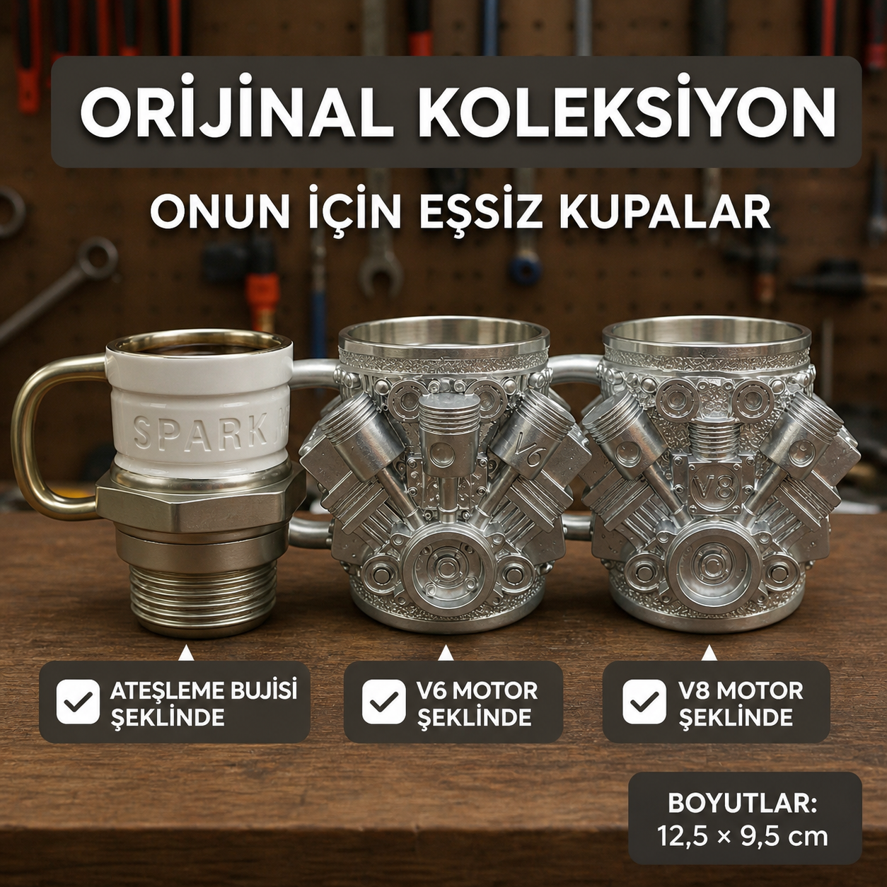 Дизайнерская кружка в форме свечи зажигания / двигатель V8 / V6